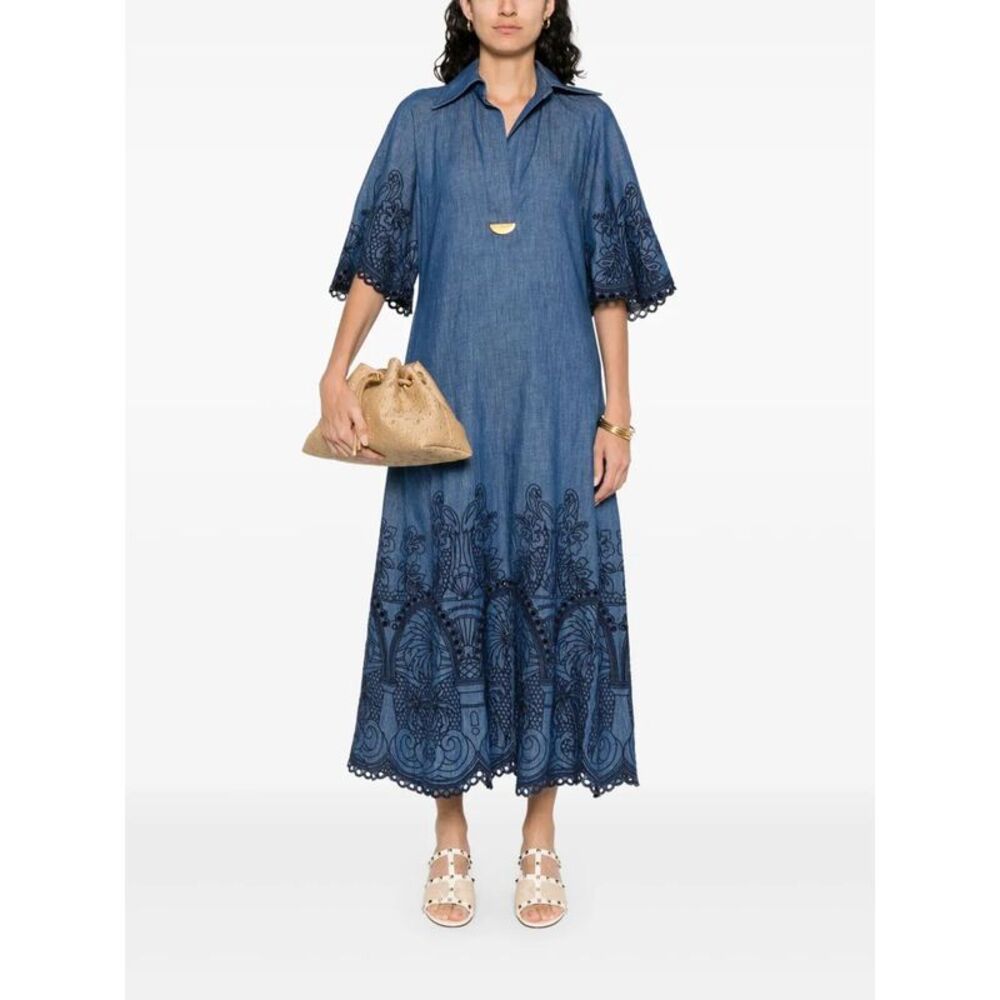 Zimmermann Women Coco Embroidered Denim Long Dress - Picture 2 of 5